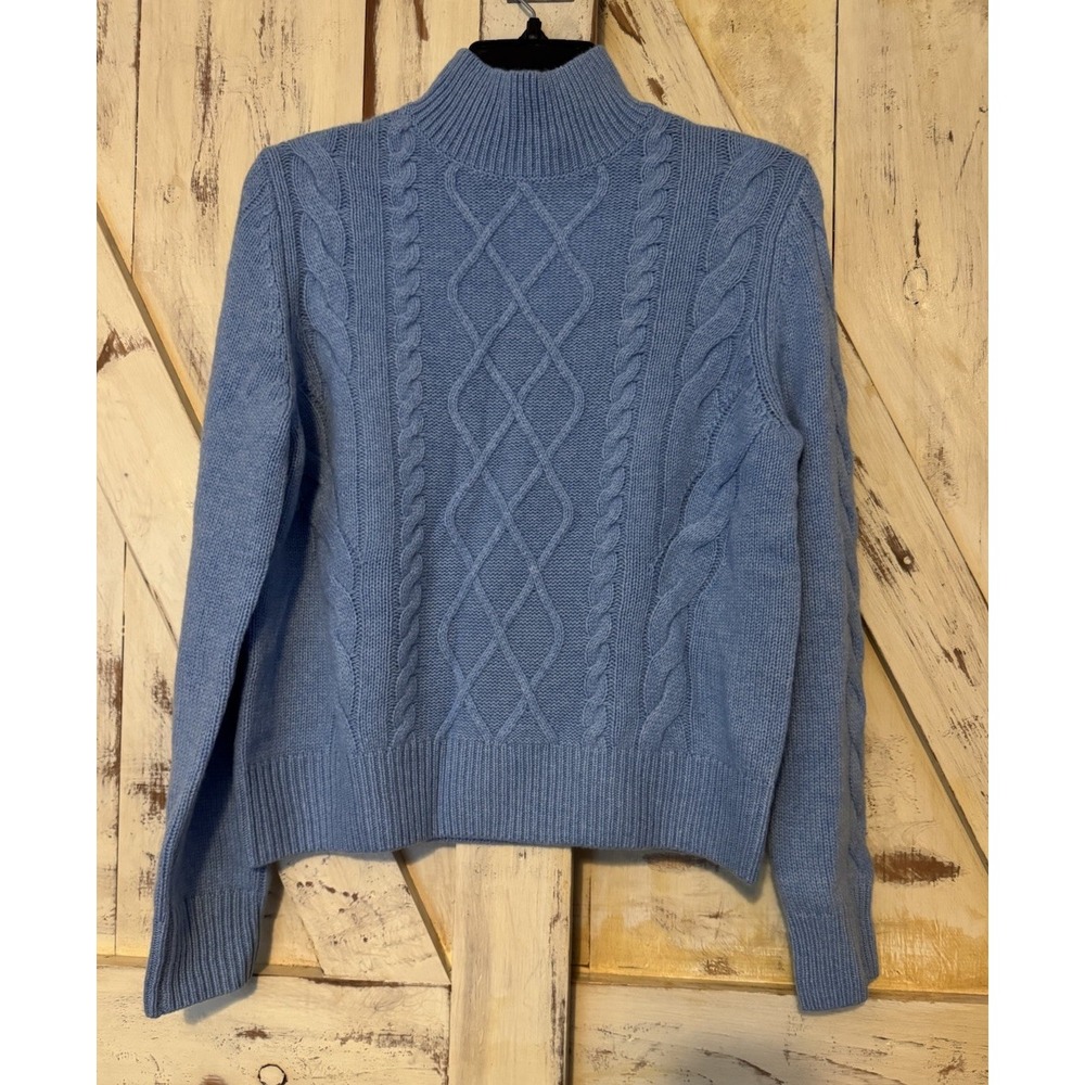 Aqua Cashmere Cable Knit Mock Neck Sweater Women Size S‎ Color Light Blue NWOT